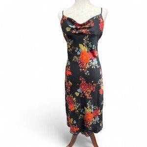 Sara Michelle 90s Style Black Floral Spaghetti Strap Midi Slip Dress Small NWT